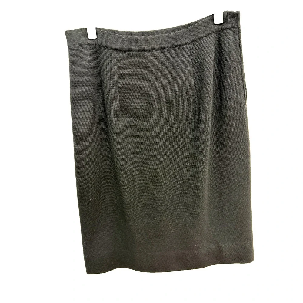 Vintage Palio Wool Skirt Black Knit  Knee Length Zipper Classic Made in Italy M